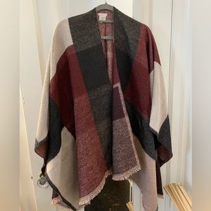 Black, tan and maroon sweater wrap